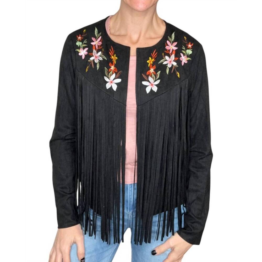 NEW VOCAL APPAREL arden suede fringe layering jacket in black